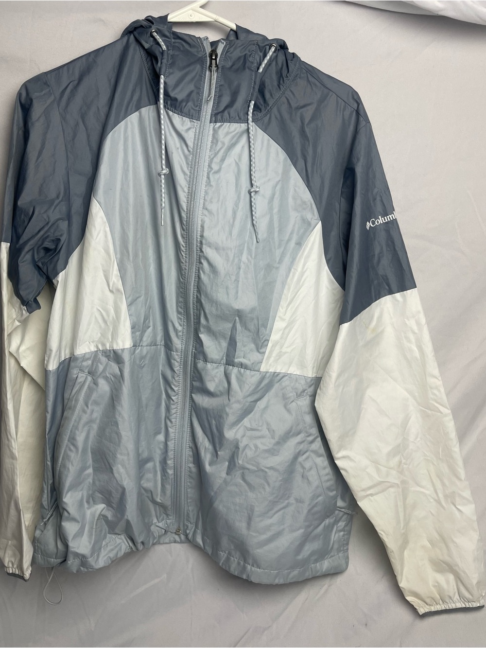 Columbia Women's Hooded Windbreaker Jacket - Dark Gray, Light Gray, White